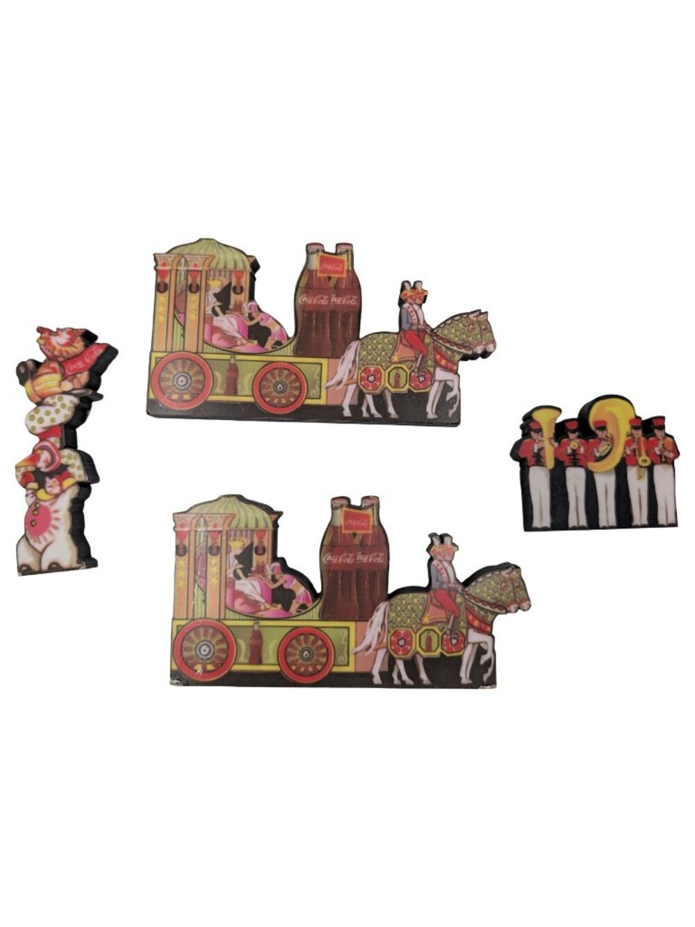 Shelias Coca Cola Shelf Sitter LOT of 4 Wood Service Clowns Musical 1998